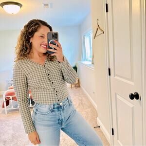 NWT Sundry Gray Houndstooth Cardigan Sweater 0 XS